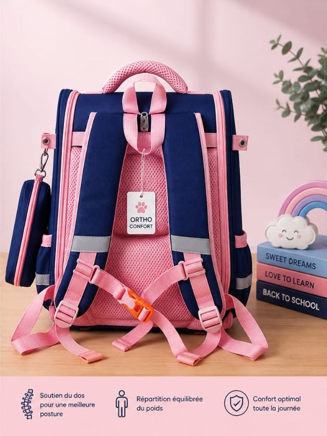 Sac à Dos Scolaire Orthopédique Enfant – Grand Format avec Trousse Assortie