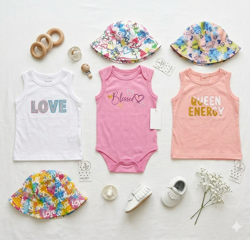 Ensemble Bébé Fille 3 Pièces LOVE – Débardeur, Short et Bandana Coloré