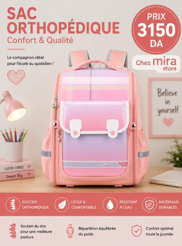 Sac à Dos Scolaire Orthopédique Enfant – Carreaux Chic & Grande Capacité