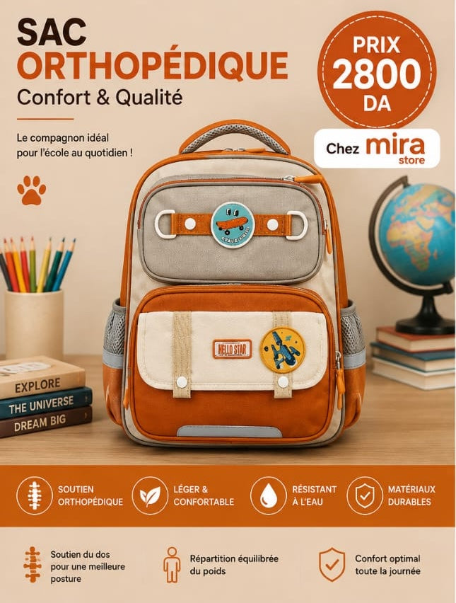 Sac à Dos Scolaire Orthopédique – Dos Respirant & Bretelles Renforcées