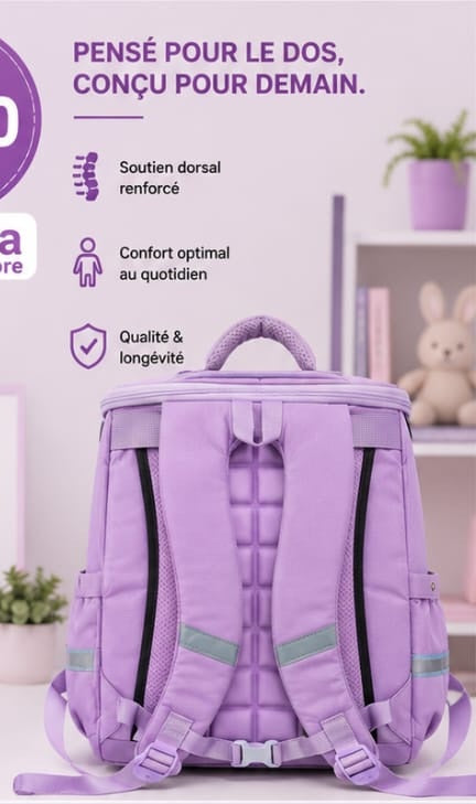 Sac à Dos Scolaire Orthopédique Enfant – Dos Renforcé & Multi-Rangements