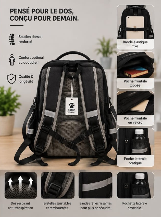 Sac à Dos Scolaire Orthopédique à Carreaux – Grande Capacité
