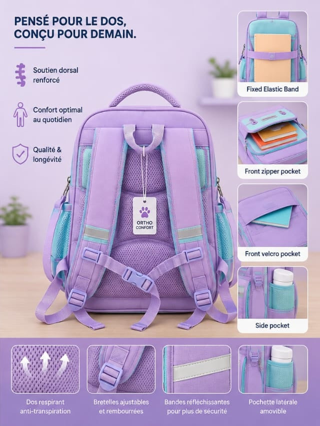 Sac à Dos Scolaire Orthopédique Enfant – Classique & Grande Capacité