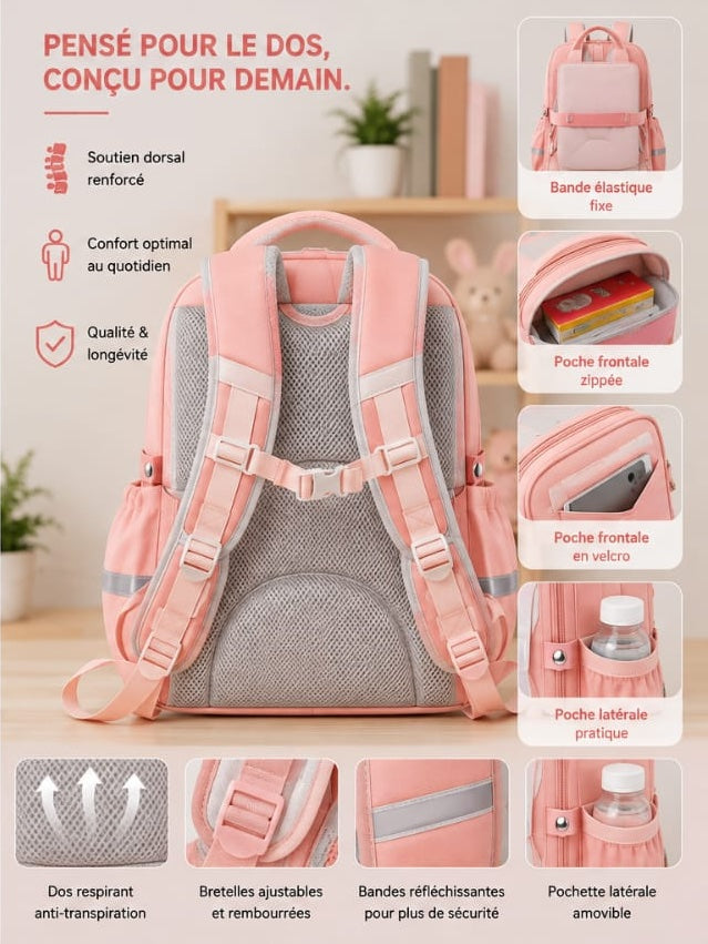 Sac à Dos Scolaire Orthopédique Enfant – Carreaux Chic & Grande Capacité