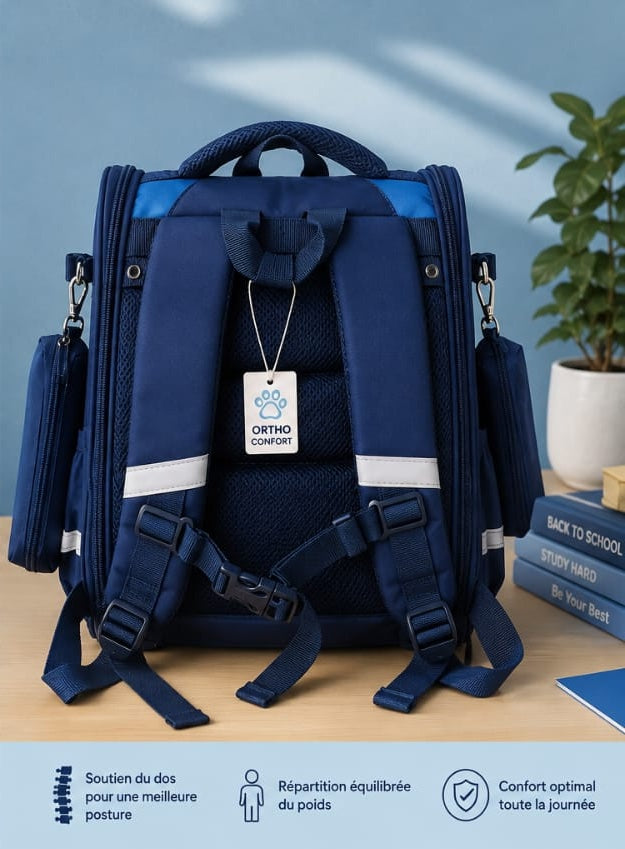 Sac à Dos Scolaire Orthopédique Enfant – Grand Format avec Trousse Assortie