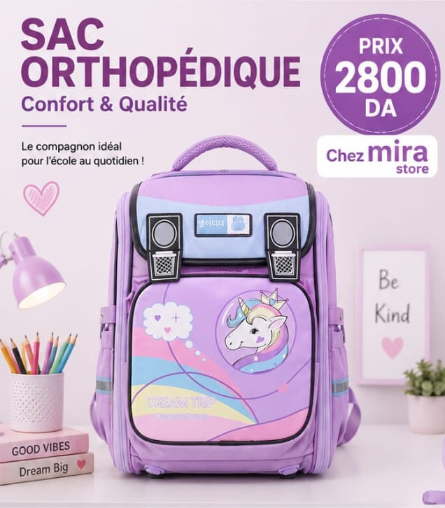 Sac à Dos Scolaire Orthopédique Enfant – Dos Renforcé & Multi-Rangements