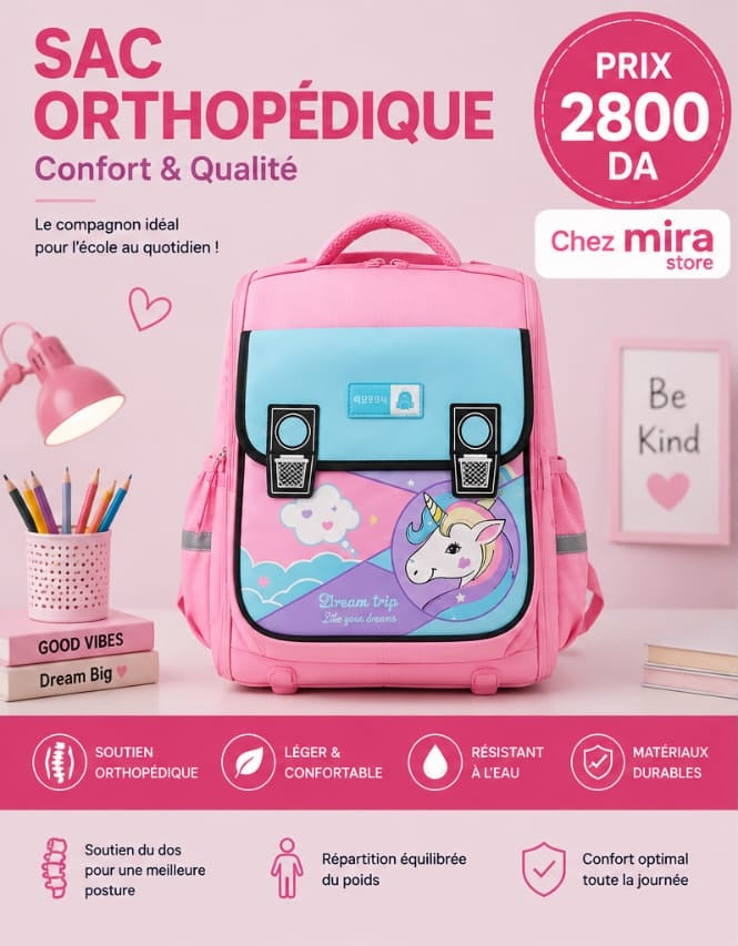 Sac à Dos Scolaire Orthopédique Enfant – Dos Renforcé & Multi-Rangements