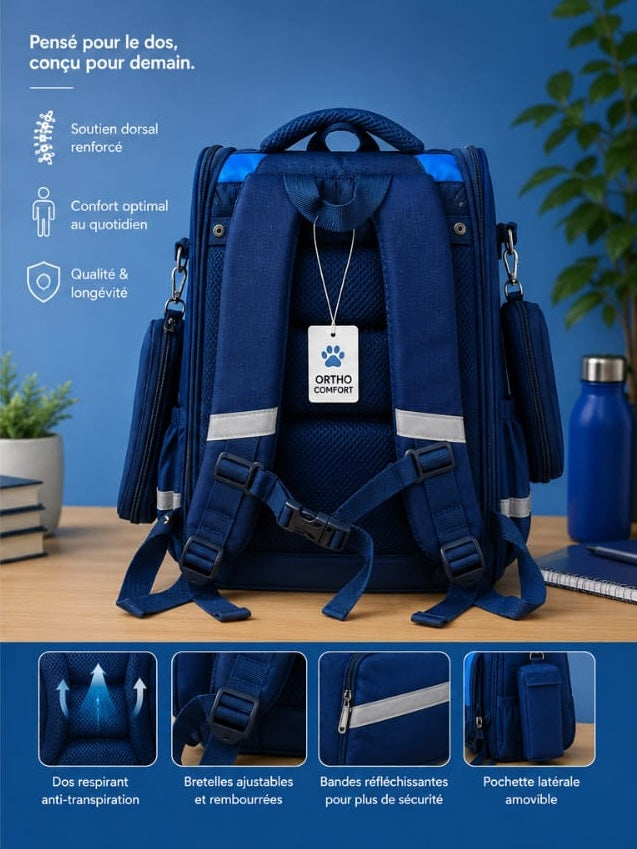 Sac à Dos Scolaire Orthopédique Enfant – Grand Format avec Trousse Assortie