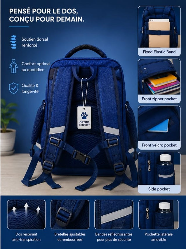 Sac à Dos Scolaire Orthopédique Enfant – Classique & Grande Capacité