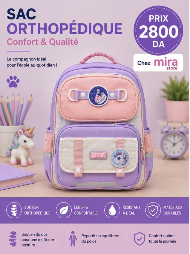 Sac à Dos Scolaire Orthopédique – Dos Respirant & Bretelles Renforcées