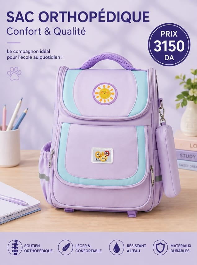 Sac à Dos Scolaire Orthopédique Enfant – Grand Format avec Trousse Assortie