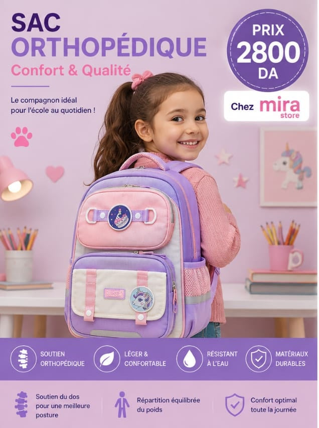 Sac à Dos Scolaire Orthopédique – Dos Respirant & Bretelles Renforcées
