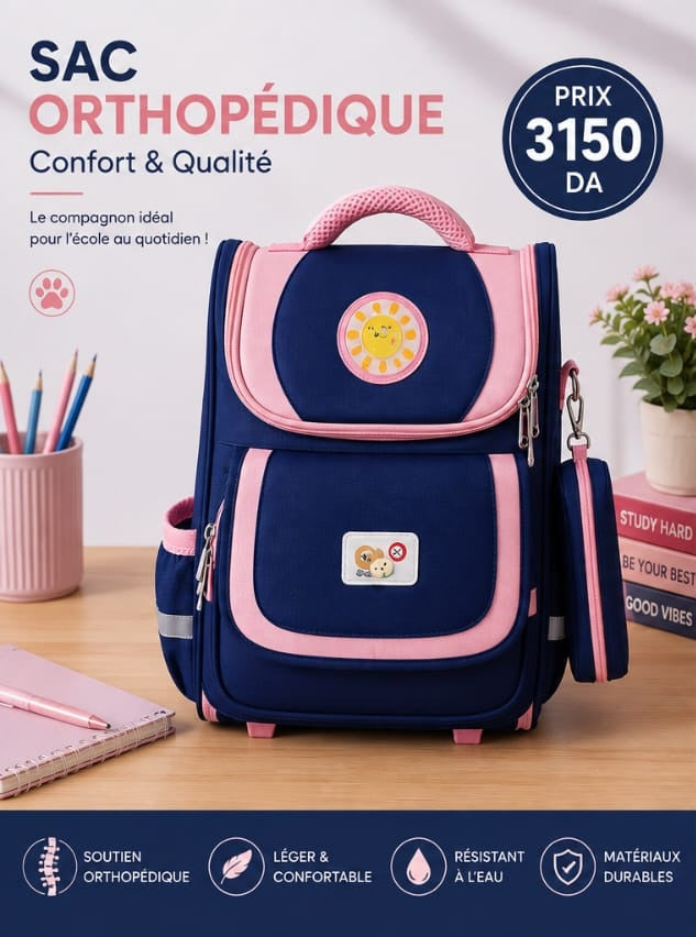 Sac à Dos Scolaire Orthopédique Enfant – Grand Format avec Trousse Assortie