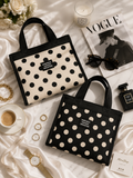 Sac Cabas Femme à Pois – Petit Tote Bag Élégant en Toile (Noir ou Beige)