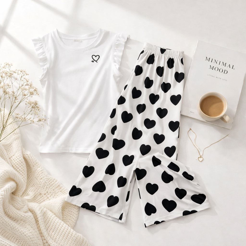 Pyjama Débardeur & Pantalon Motif Cœurs