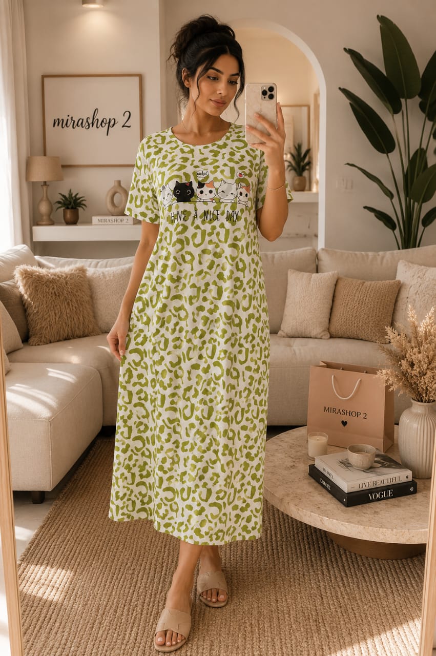Robe de Nuit Longue Femme Imprimé Chats – Homewear Doux & Confortable (7 Coloris)