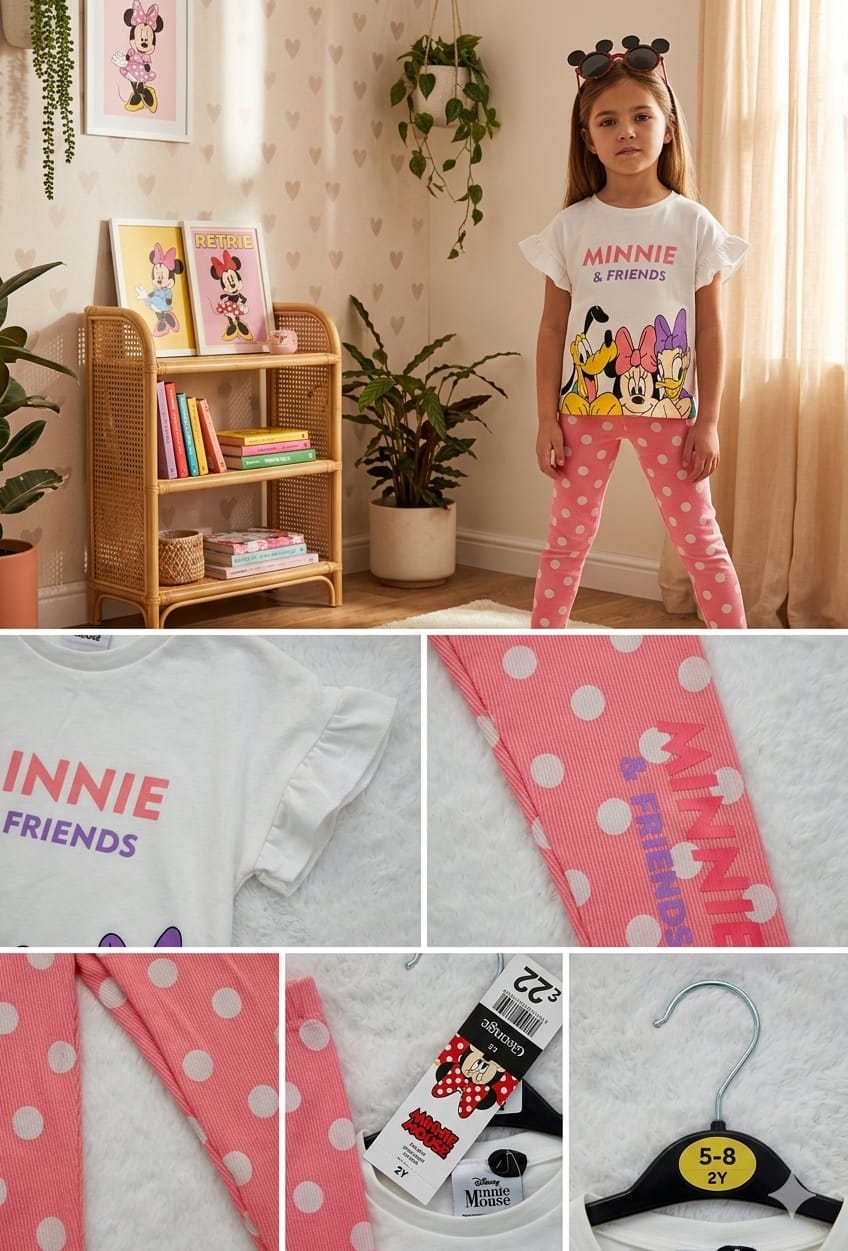 Ensemble Fille Disney Mickey & Minnie – T-shirt + Legging Côtelé | Collection Enfant