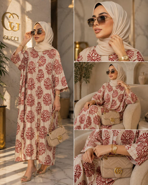 Abaya Femme Fluide à Imprimé Floral – Robe Longue Oversize Style Bohème Chic
