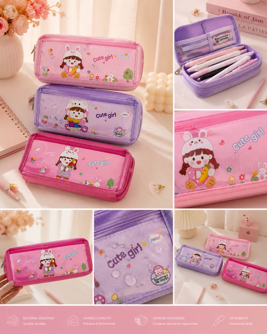 Trousse Scolaire Kawaii pour Fille – Grande Capacité