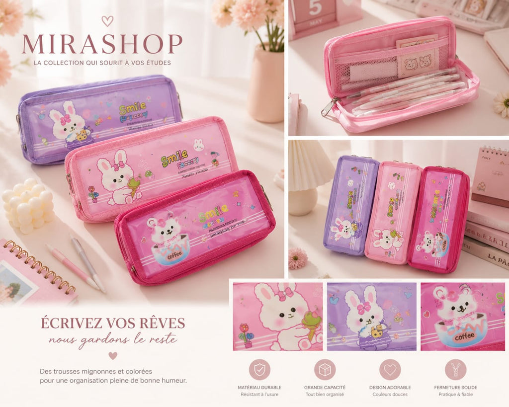 Trousse Scolaire Kawaii pour Fille – Grande Capacité