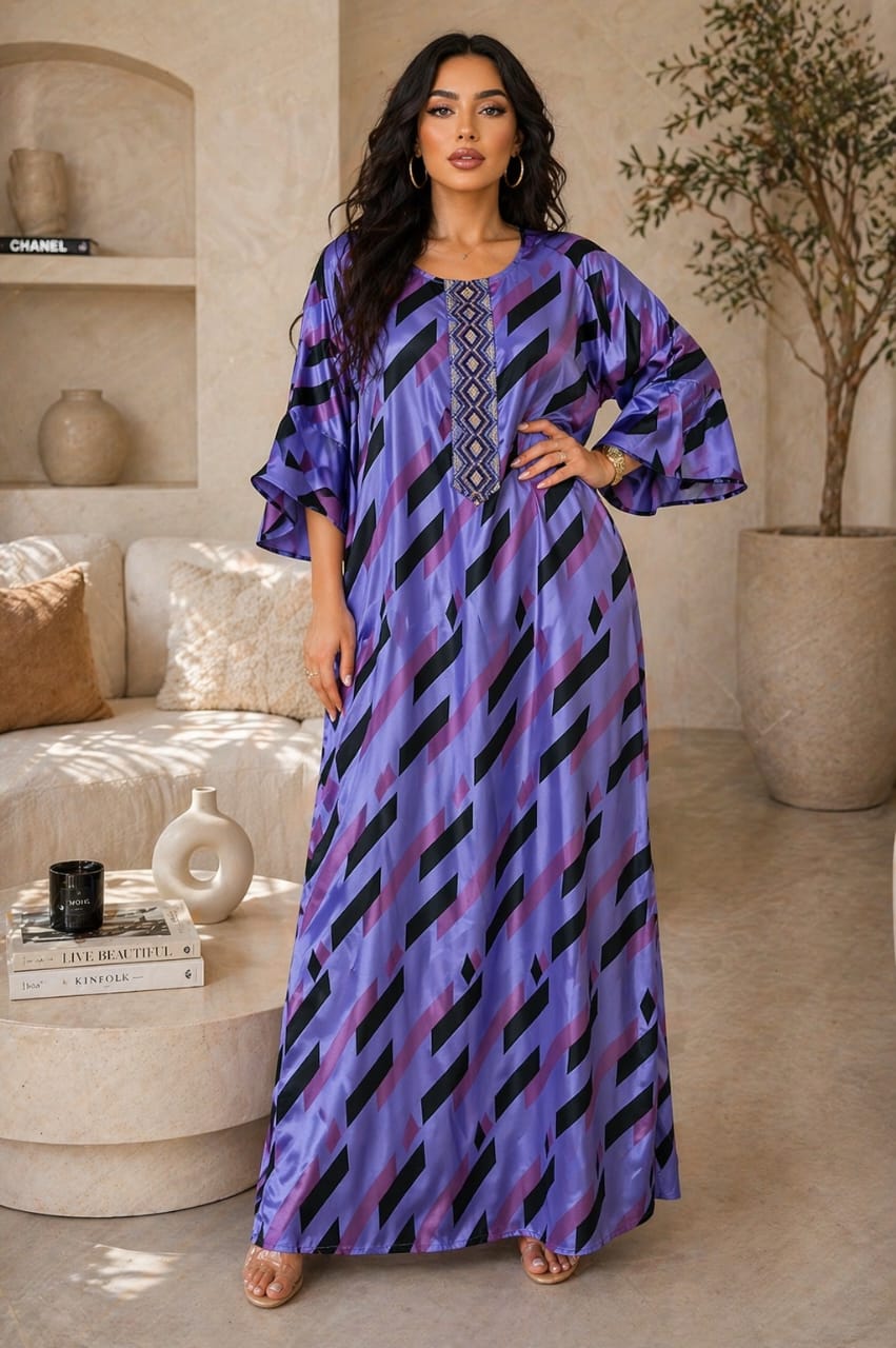 Robe Longue Femme Imprimée – Robe de Maison Élégante, Fluide et Confortable