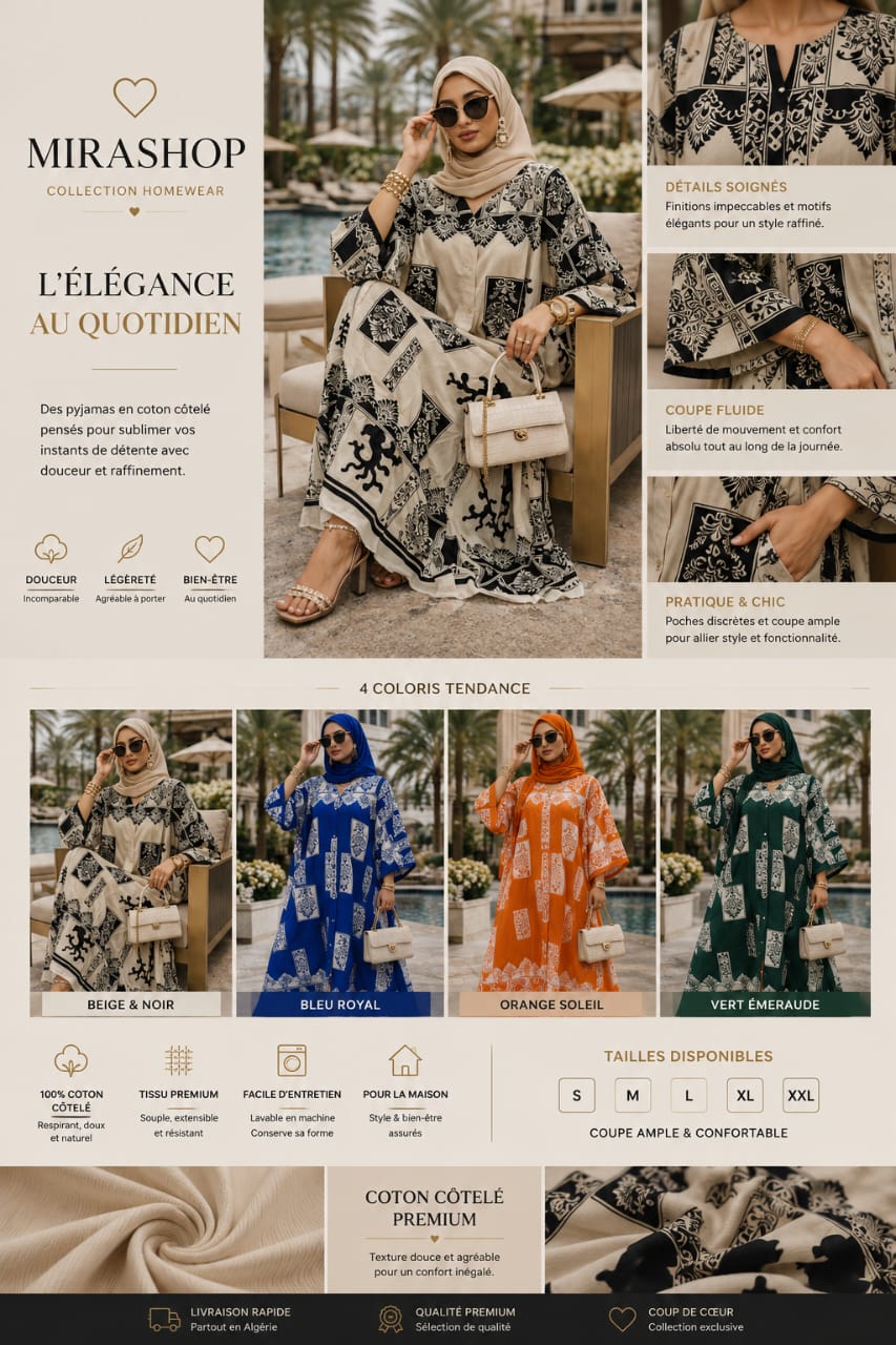 Robe Longue Femme Imprimée – Caftan Moderne Chic en Coton Léger (4 Coloris)