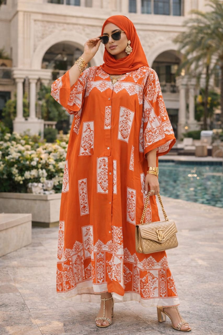 Robe Longue Femme Imprimée – Caftan Moderne Chic en Coton Léger (4 Coloris)