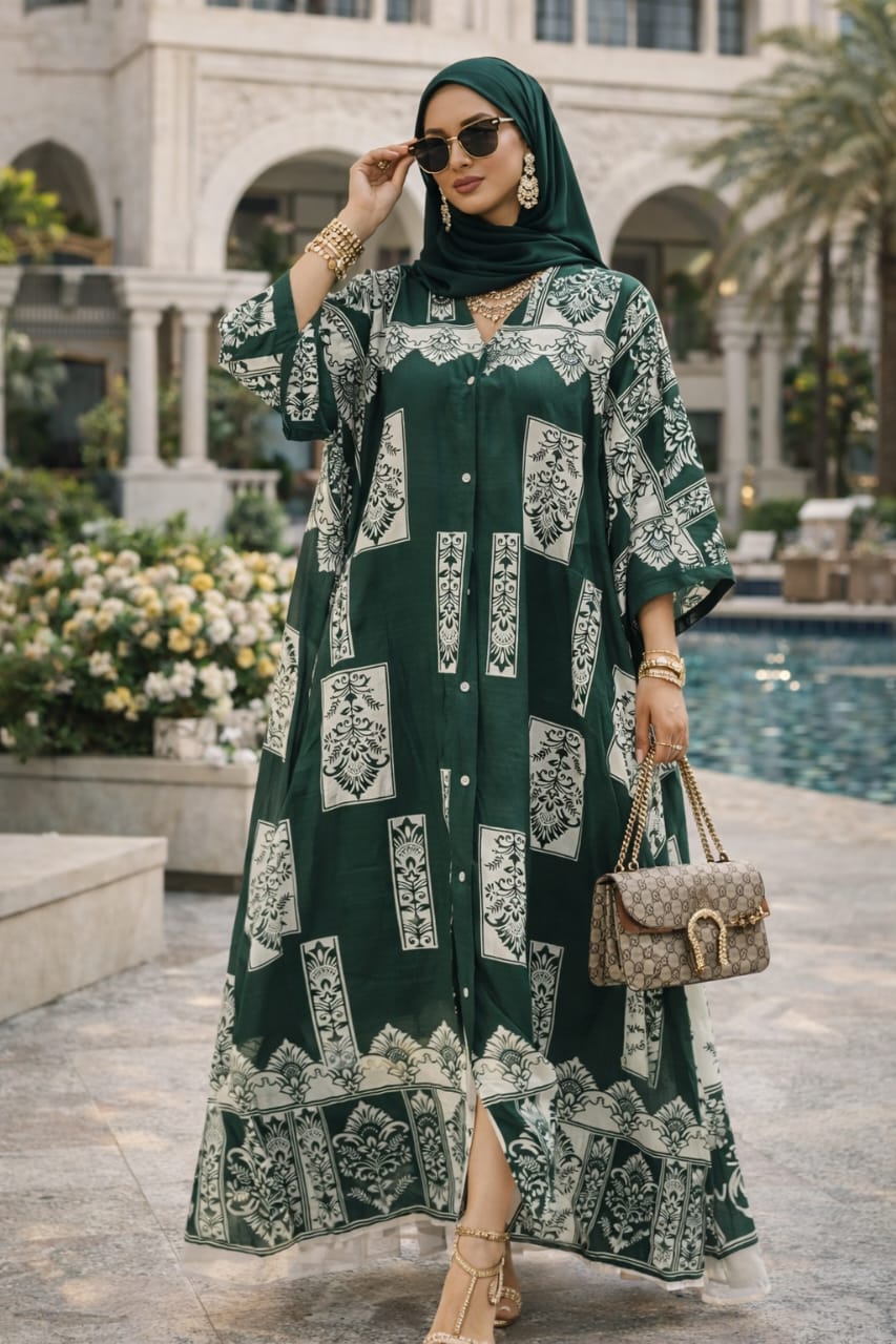 Robe Longue Femme Imprimée – Caftan Moderne Chic en Coton Léger (4 Coloris)