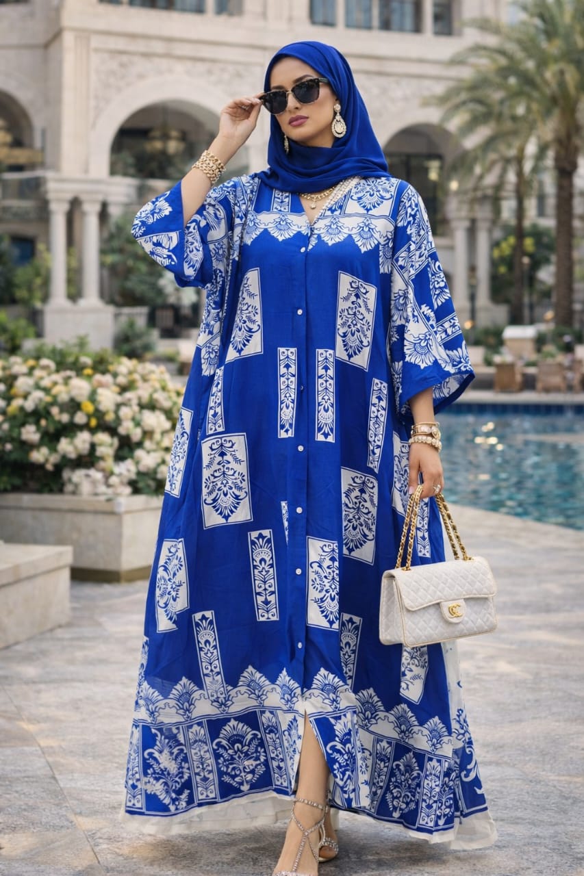 Robe Longue Femme Imprimée – Caftan Moderne Chic en Coton Léger (4 Coloris)