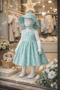 Robe Fille Fleurie avec Chapeau Assorti – Robe d'Été Sans Manches 2 Pièces