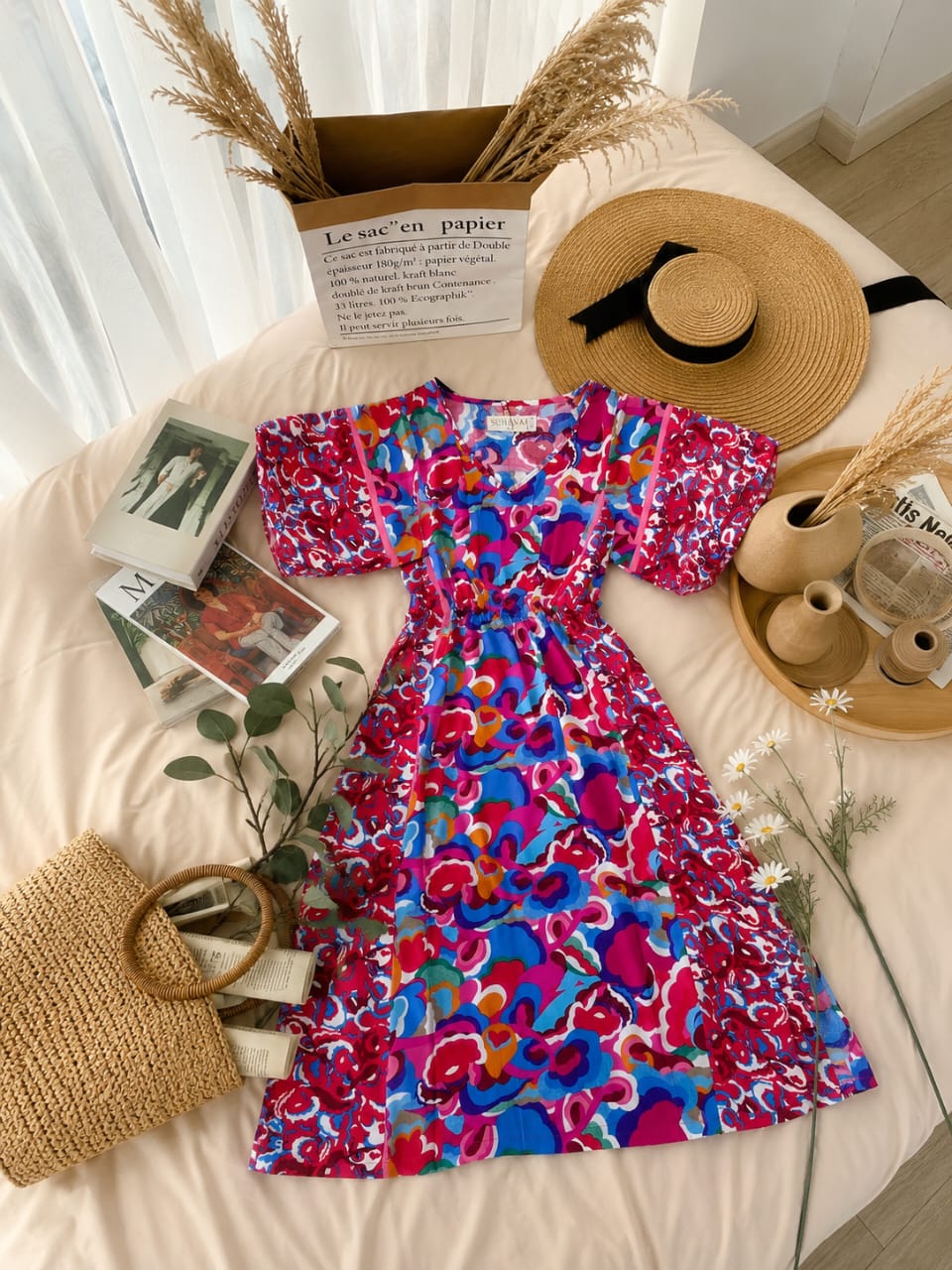 Robe Femme Bohème Fleurie – Robe Courte Taille Smockée – 4 Coloris Été