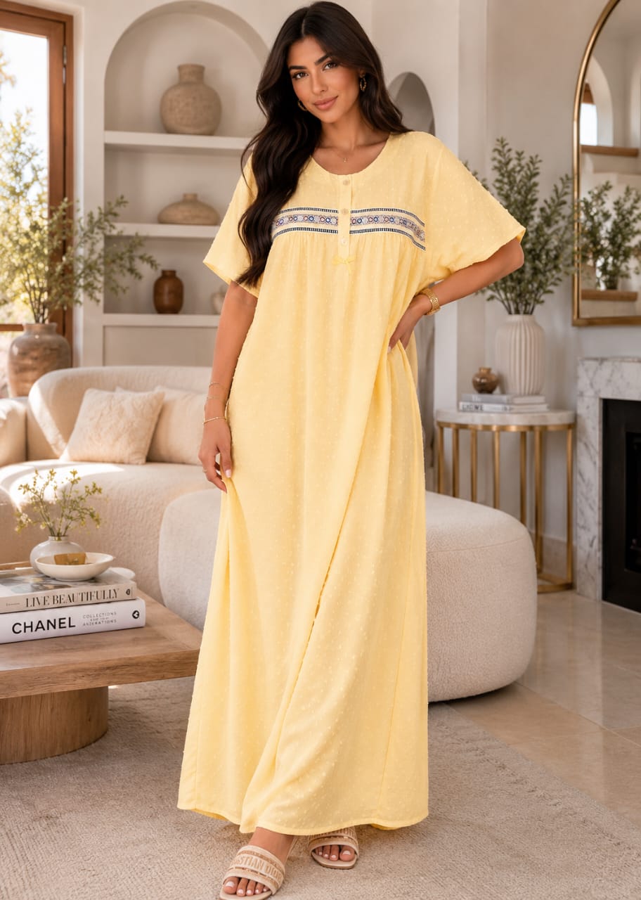 Robe Longue Homewear Femme en Coton Texturé – Confort Premium (6 Coloris)