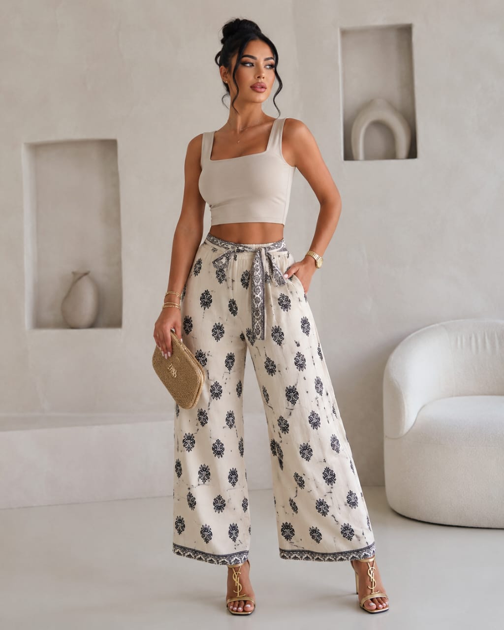 Pantalon Palazzo Femme Imprimé – Taille Haute Fluide | Style Bohème Chic