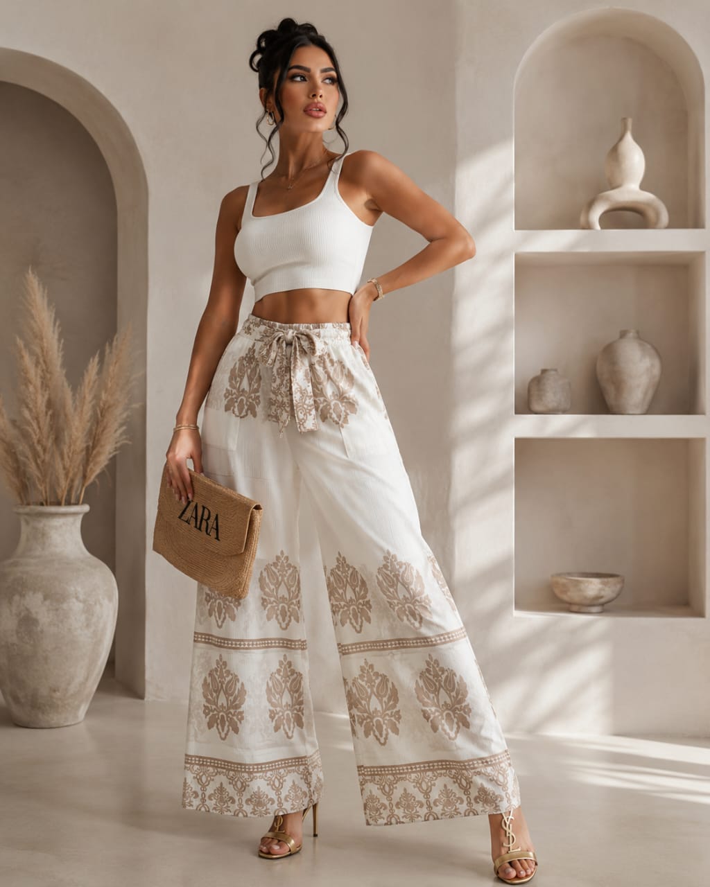 Pantalon Palazzo Femme Imprimé – Taille Haute Fluide | Style Bohème Chic