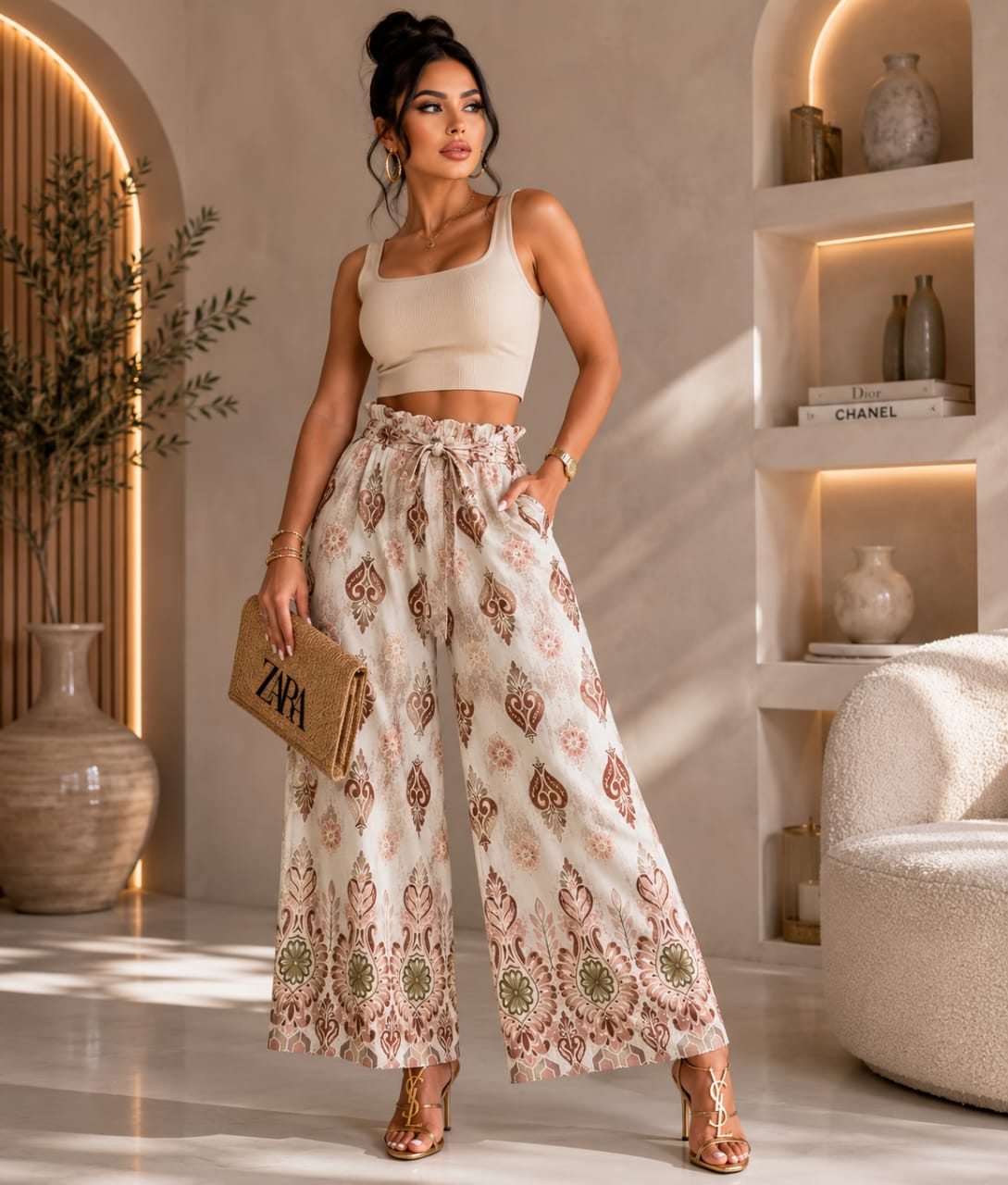 Pantalon Palazzo Femme Imprimé – Taille Haute Fluide | Style Bohème Chic