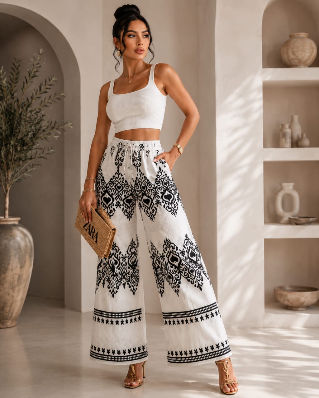 Pantalon Palazzo Femme Imprimé – Taille Haute Fluide | Style Bohème Chic
