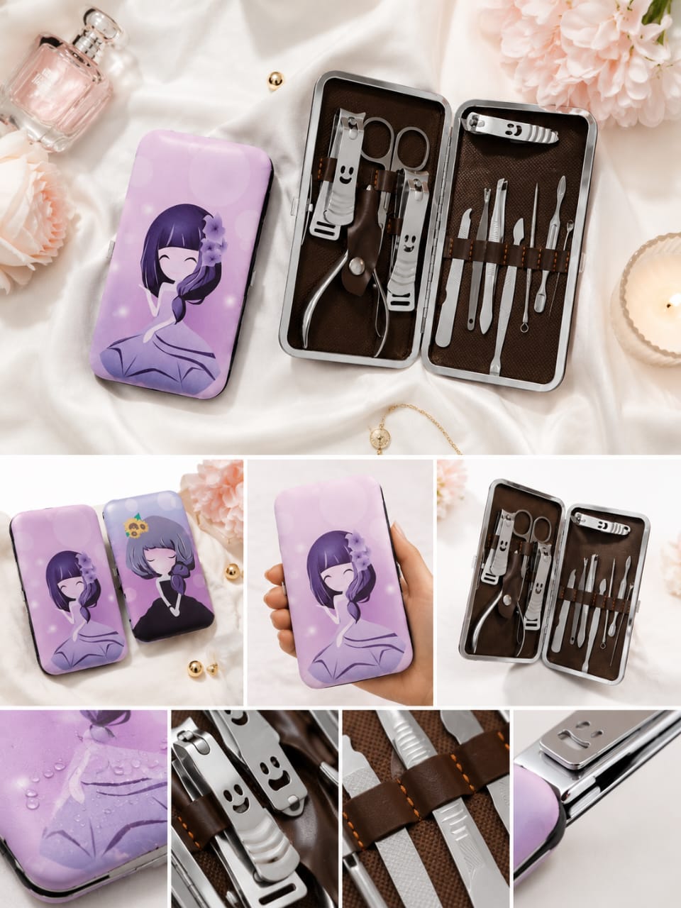 Kit Manucure & Pédicure 10 Pièces – Trousse Beauté Portable en Acier Inoxydable – Design Élégant