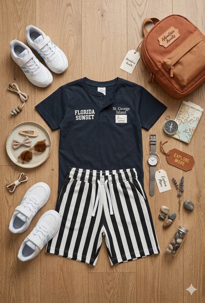 Ensemble Garçon Été 2 Pièces – T-shirt Imprimé & Short Décontracté