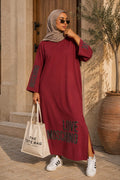 Robe Longue Oversize Femme Style Casual – Manches Longues Imprimé Love
