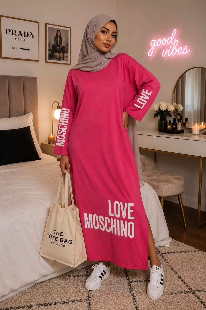 Robe Longue Oversize Femme Style Casual – Manches Longues Imprimé Love