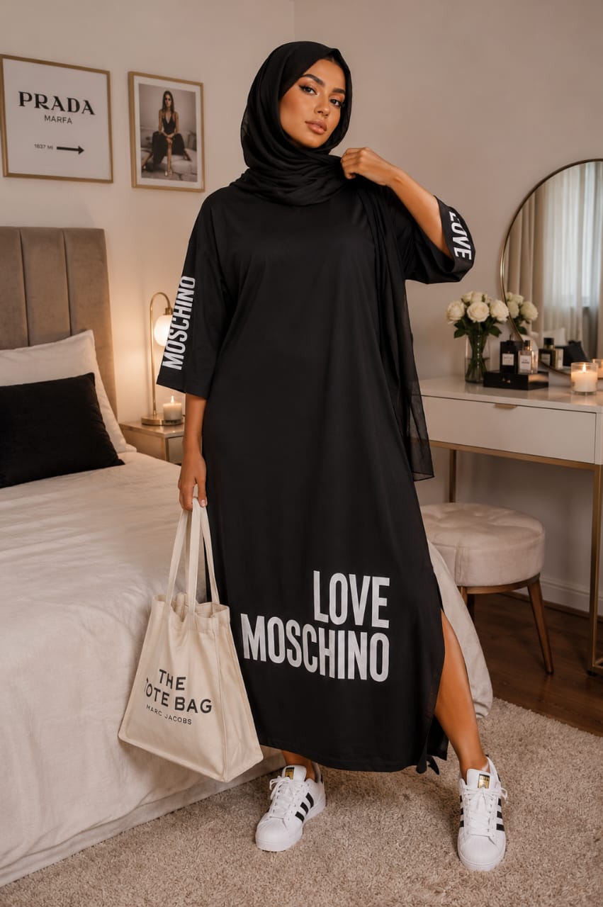 Robe Longue Oversize Femme Style Casual – Manches Longues Imprimé Love