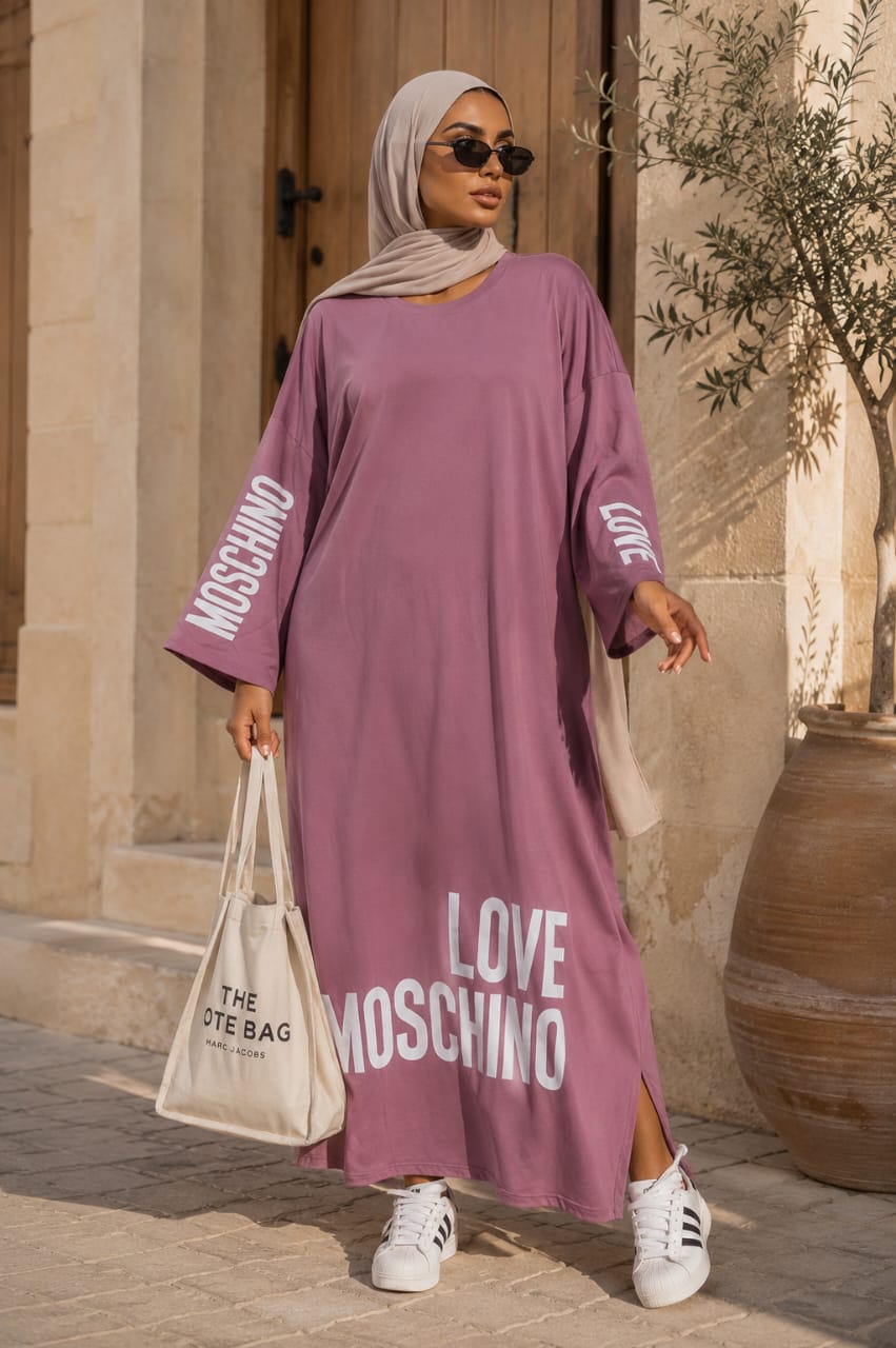 Robe Longue Oversize Femme Style Casual – Manches Longues Imprimé Love