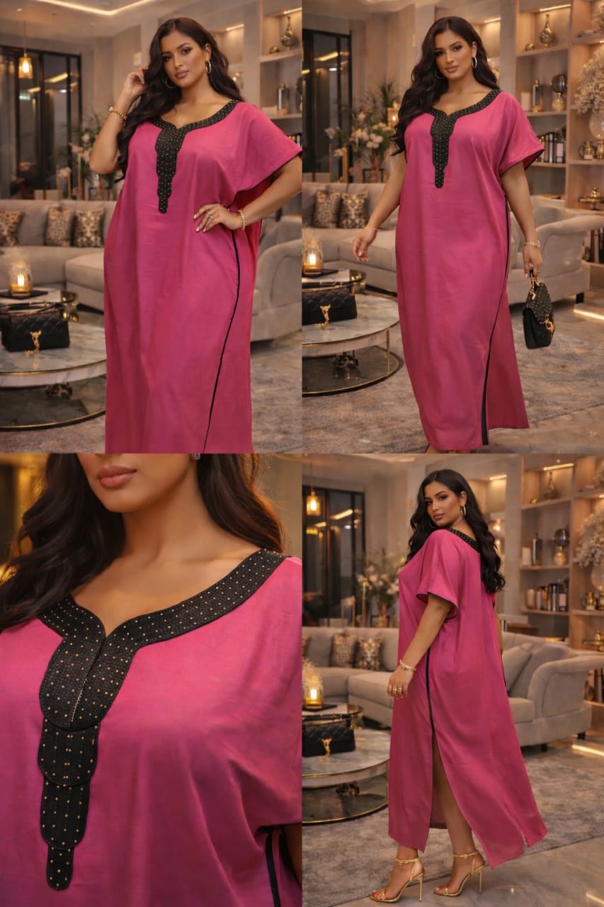 Robe Caftan Longue Femme – Abaya Élégante à Broderies & Fente Latérale