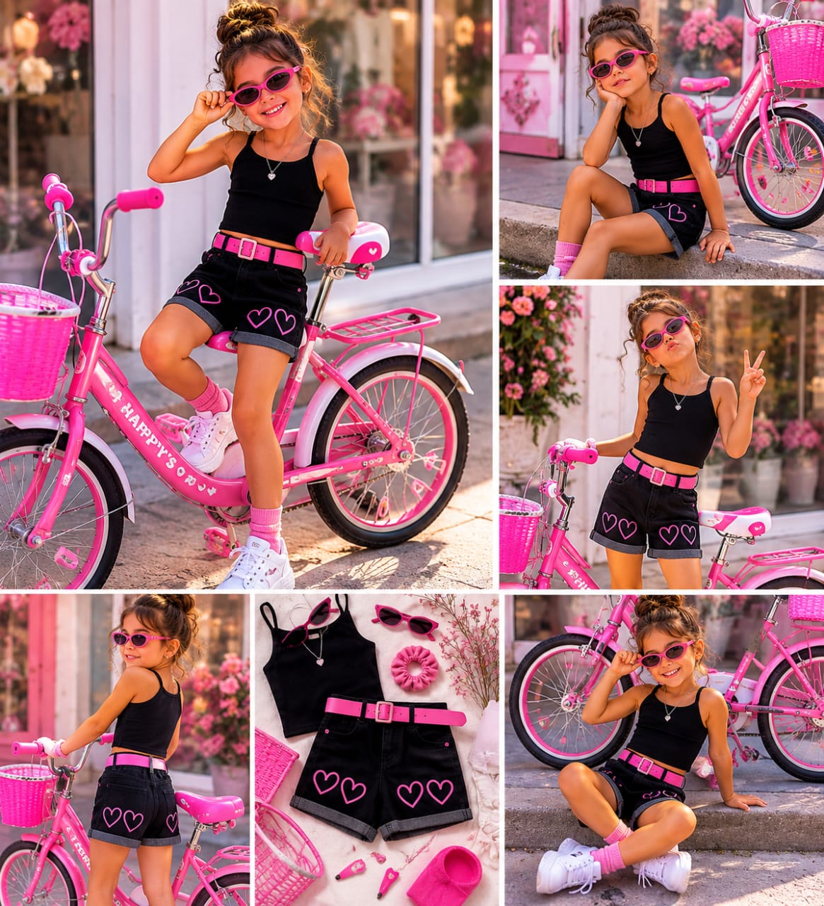 Short en Jean Fille Cœurs Rose avec Ceinture – Style Tendance