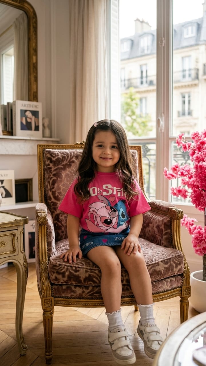 Ensemble Fille T-shirt & Jupe en Jean Brodée – Style Stitch & Cerises