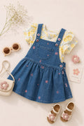 Robe Salopette en Jean Fille avec T-shirt Fleuri – Ensemble 2 Pièces