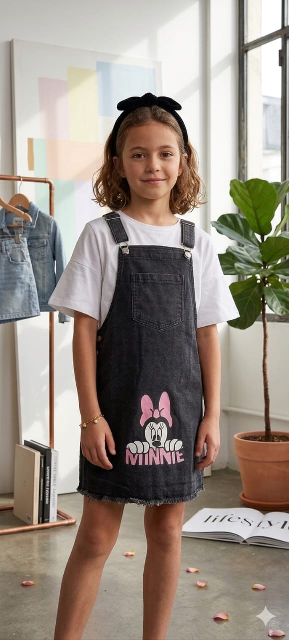 Robe Salopette en Jean Fille Disney Minnie & Mickey – Style Casual