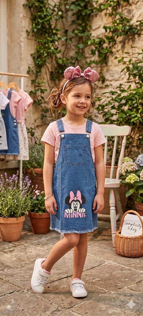 Robe Salopette en Jean Fille Disney Minnie & Mickey – Style Casual