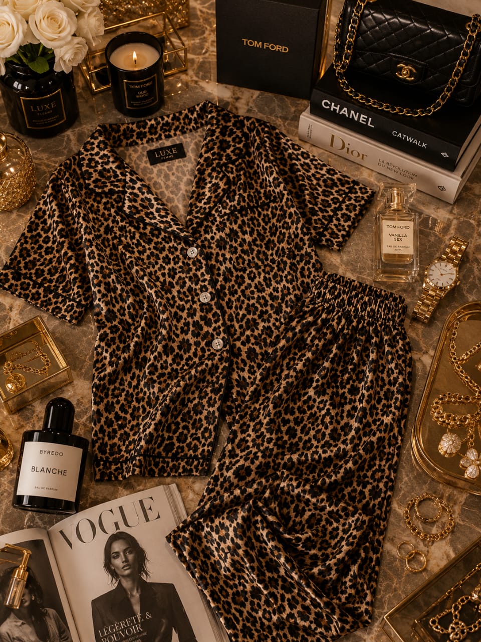 Pyjama Satin Femme Imprimé Léopard – Ensemble Chemise & Pantalon Long Luxe