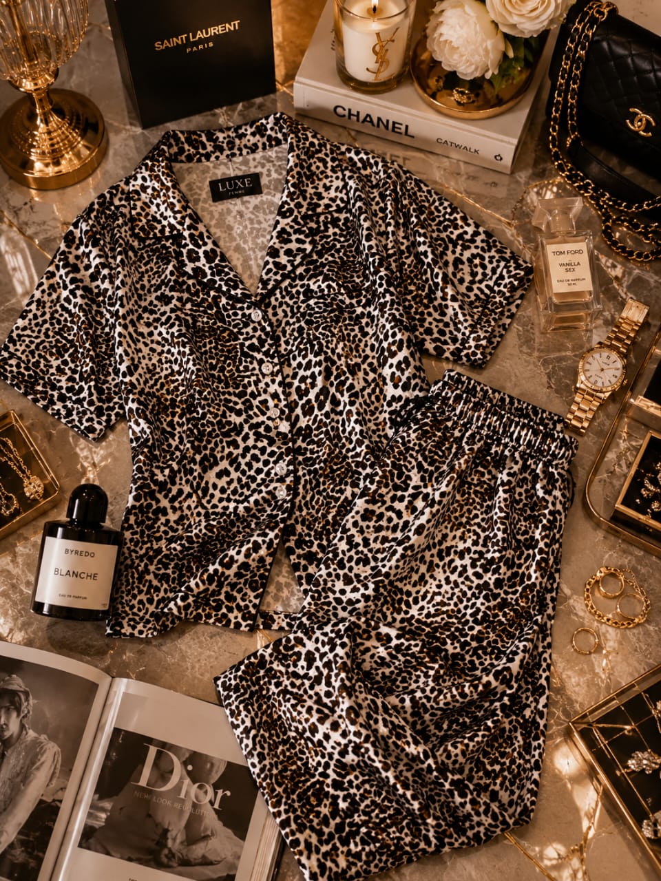 Pyjama Femme Imprimé Léopard – Ensemble Chemise & Pantalon Long Luxe